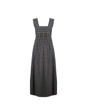 MARGIE TIE-BACK MAXI DRESS BLACK TARTAN