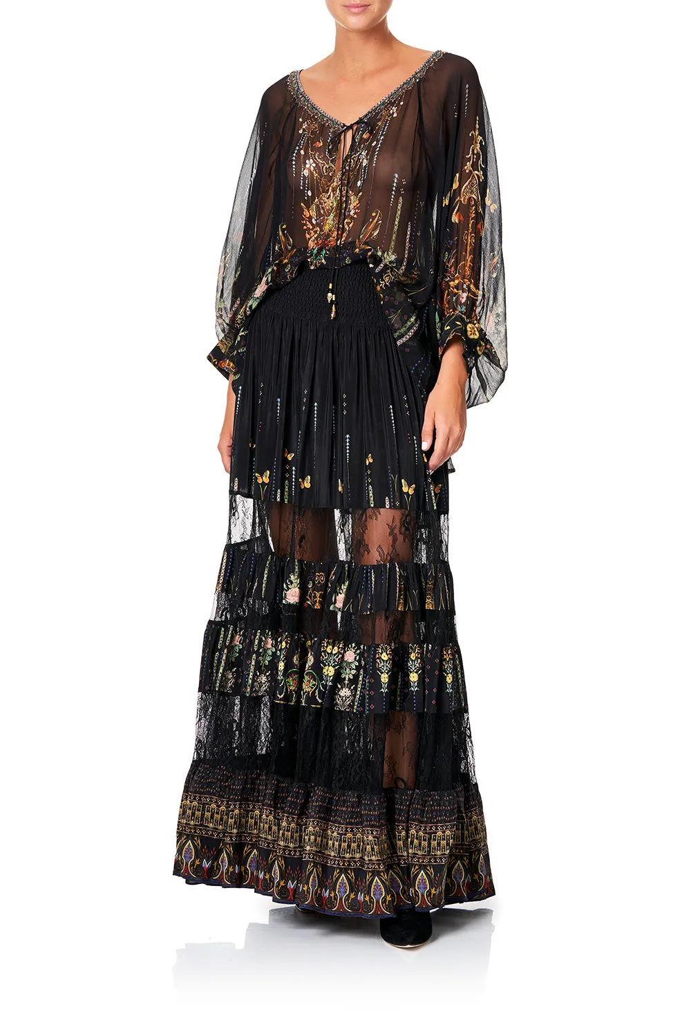 MAXI SKIRT WITH LACE INSERTS REBELLE REBELLE