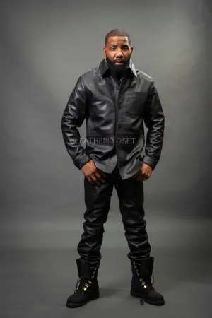 Men's Luka Leather Shirt And Pants Set [Black]