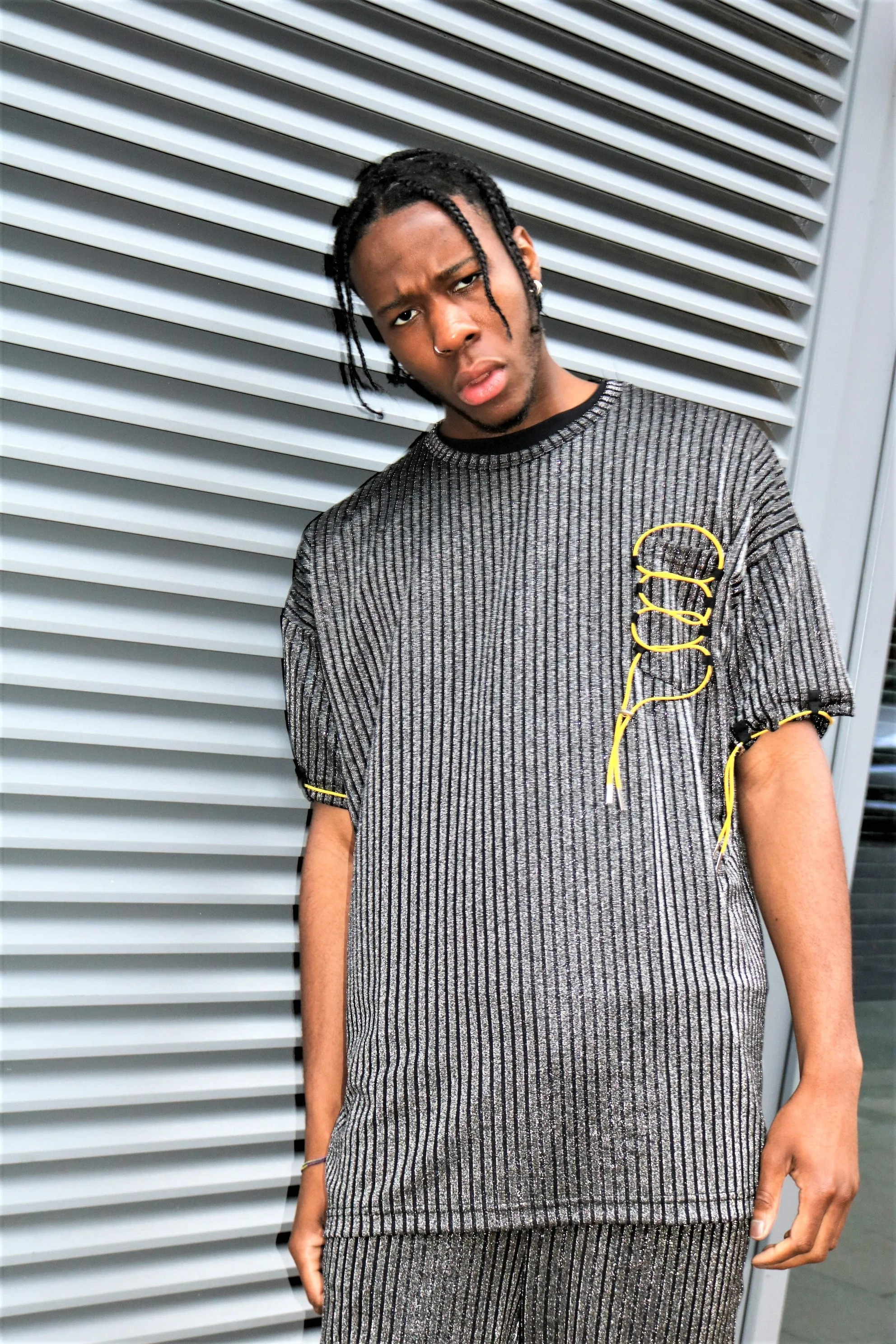 Metallic Pinstripe Joggers with Lime Detailing