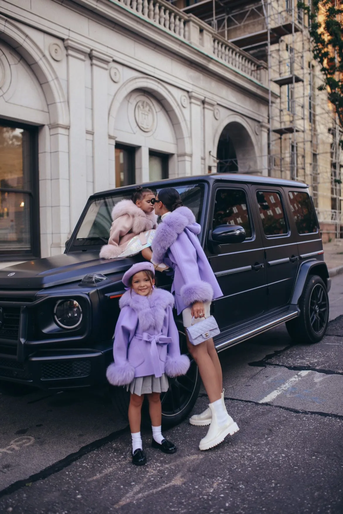 MI LOVES SIGNATURE Luxurious Anna cashmere kids coat with Fox fur trim and cuffs in Beautiful  Purple colour .