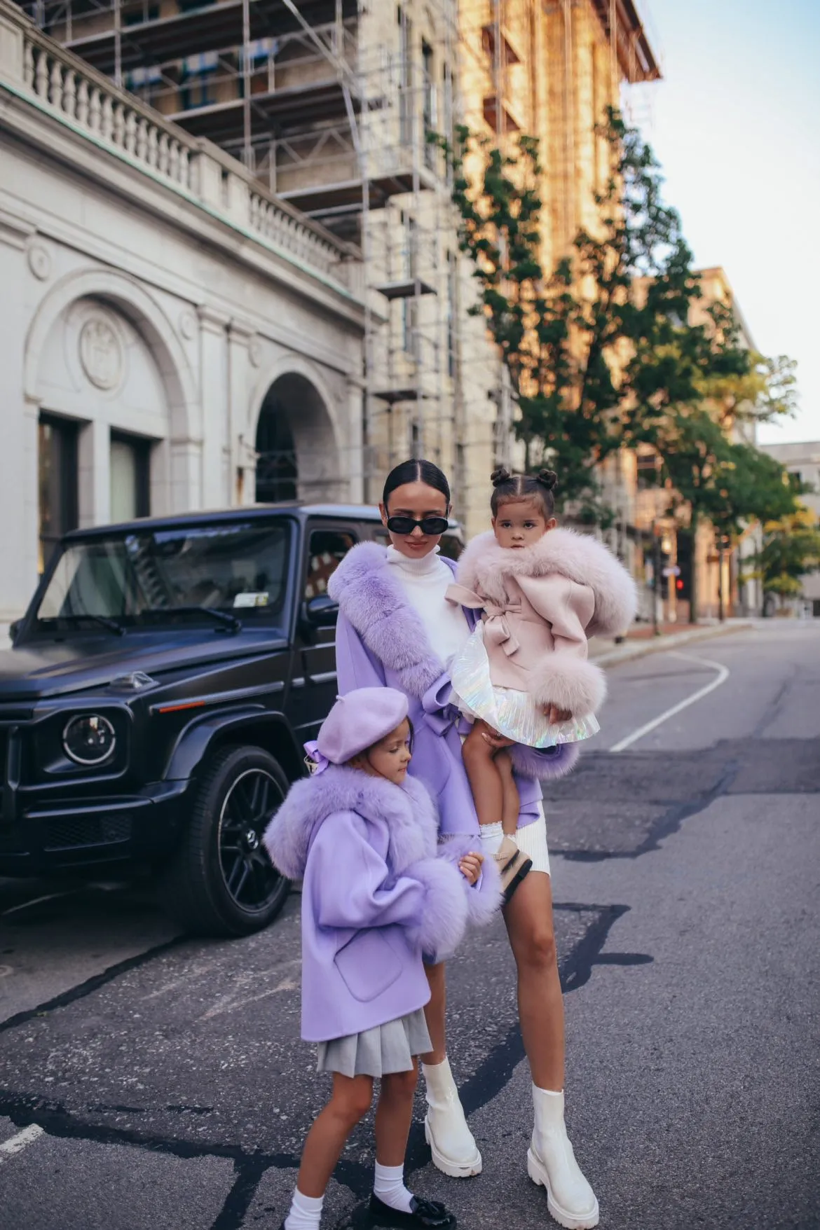 MI LOVES SIGNATURE Luxurious Anna cashmere kids coat with Fox fur trim and cuffs in Beautiful  Purple colour .