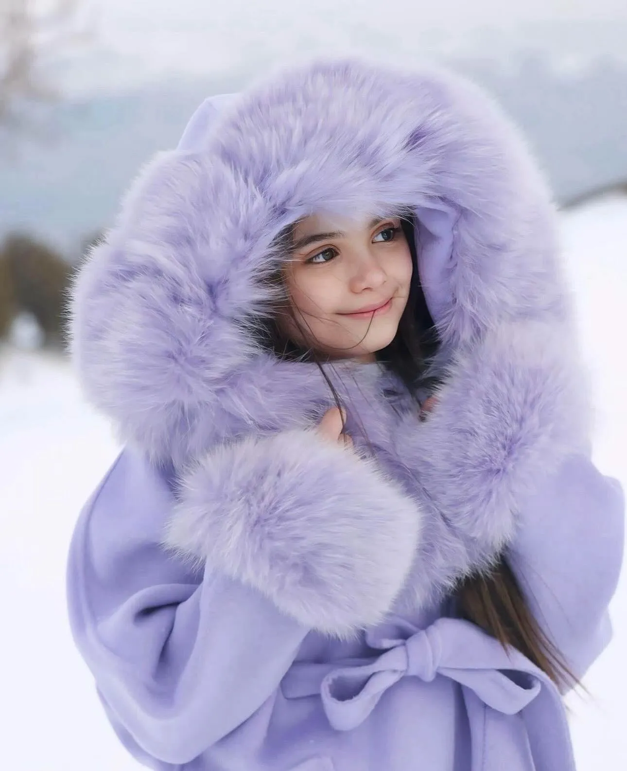 MI LOVES SIGNATURE Luxurious Anna cashmere kids coat with Fox fur trim and cuffs in Beautiful  Purple colour .