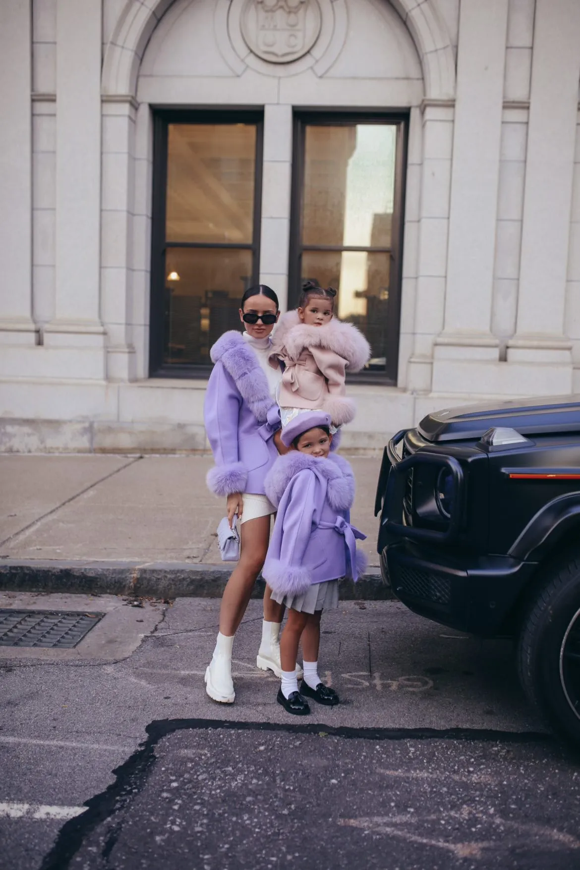 MI LOVES SIGNATURE Luxurious Anna cashmere kids coat with Fox fur trim and cuffs in Beautiful  Purple colour .