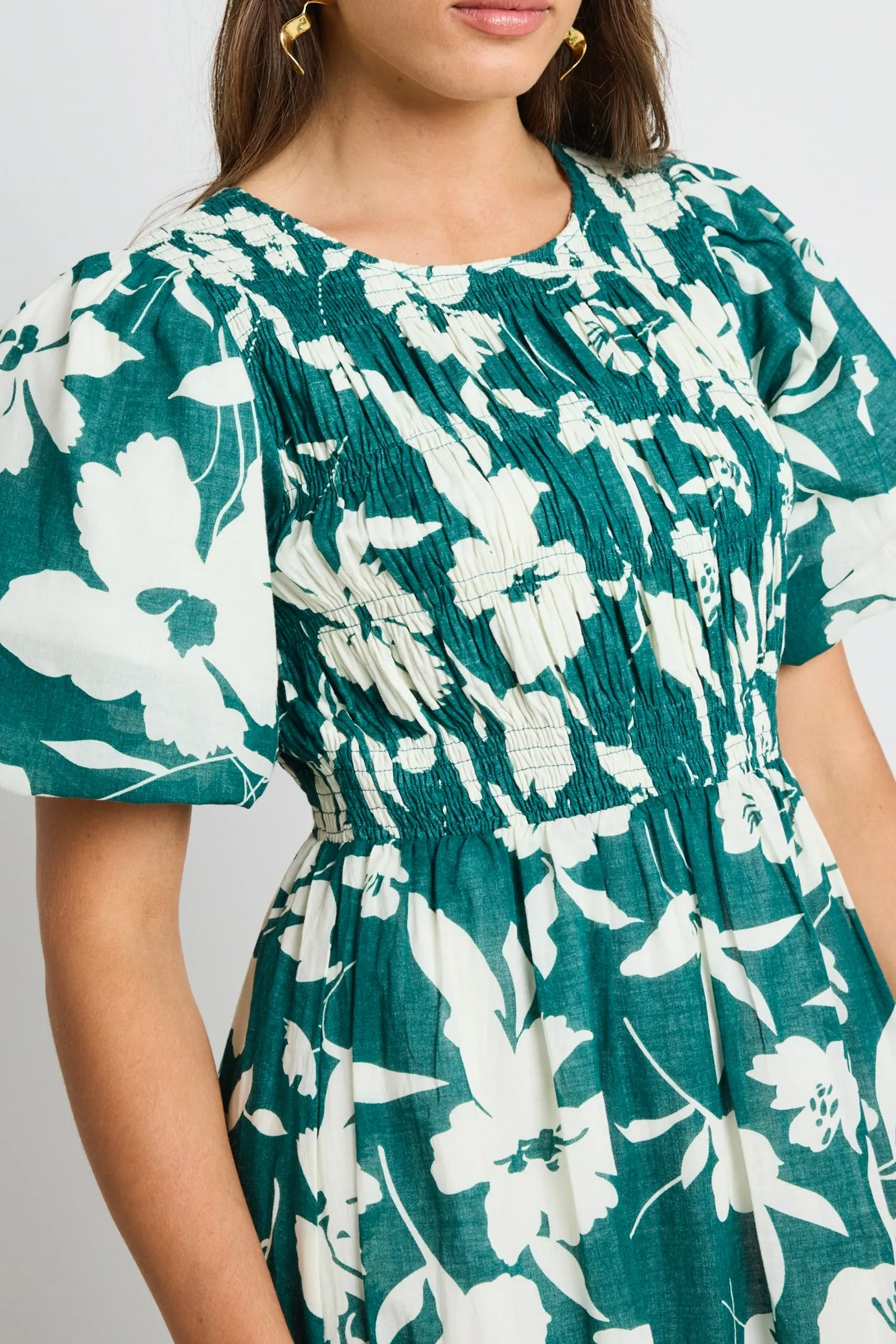 Milano Forest Floral Puff Sleeve Tiered Maxi Dress