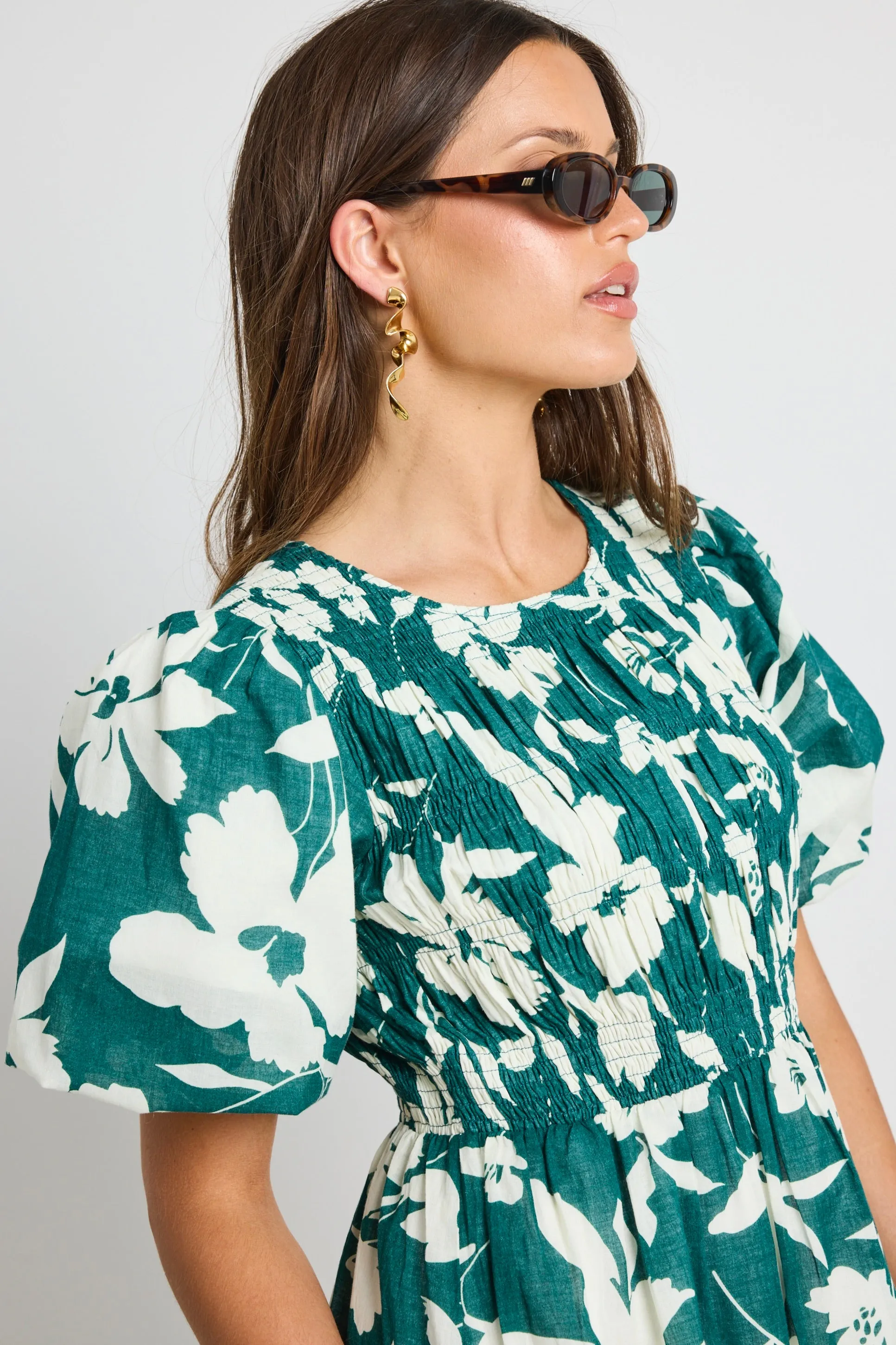 Milano Forest Floral Puff Sleeve Tiered Maxi Dress