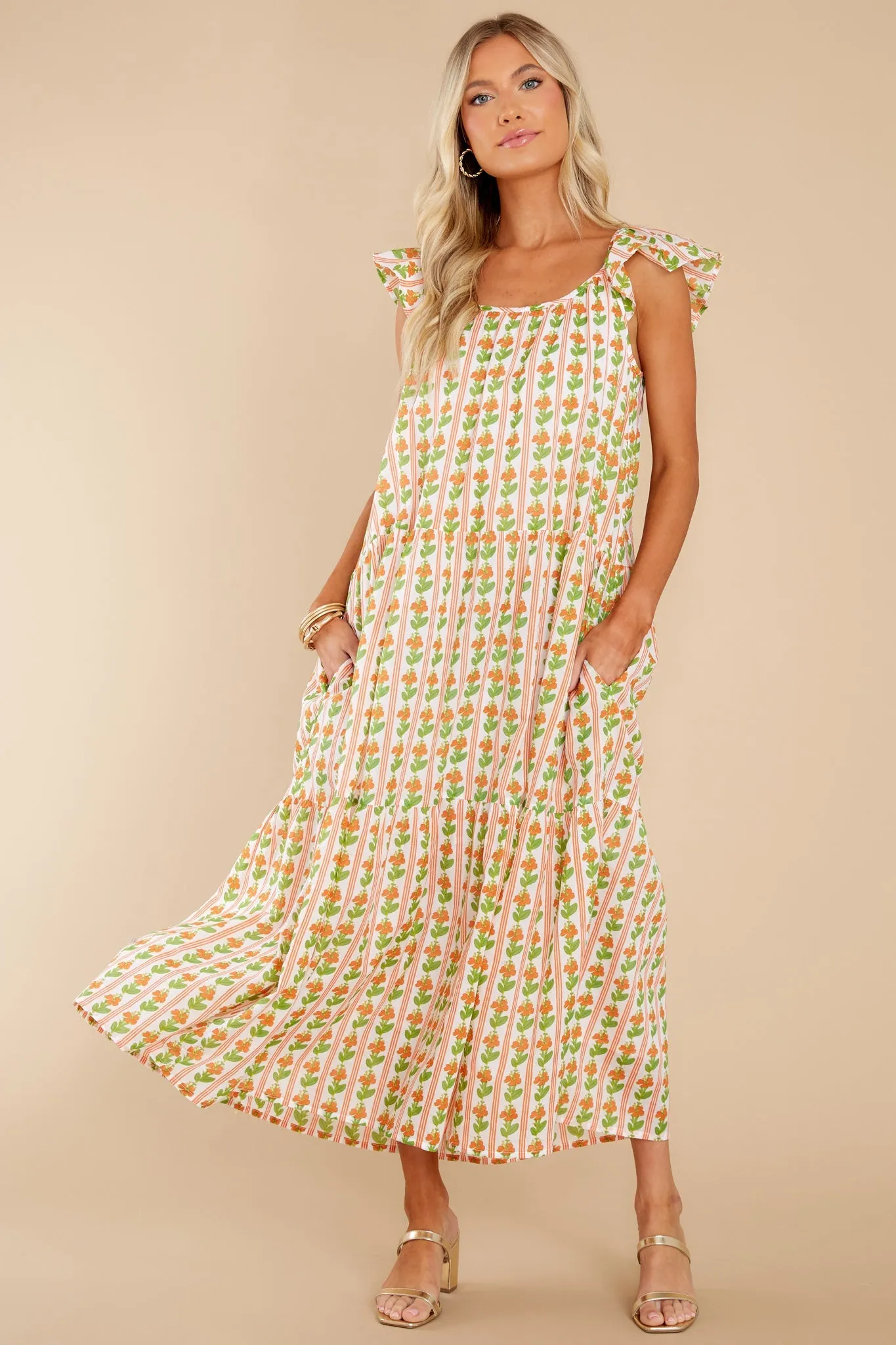 Milly Floral Stripe Melon Dress