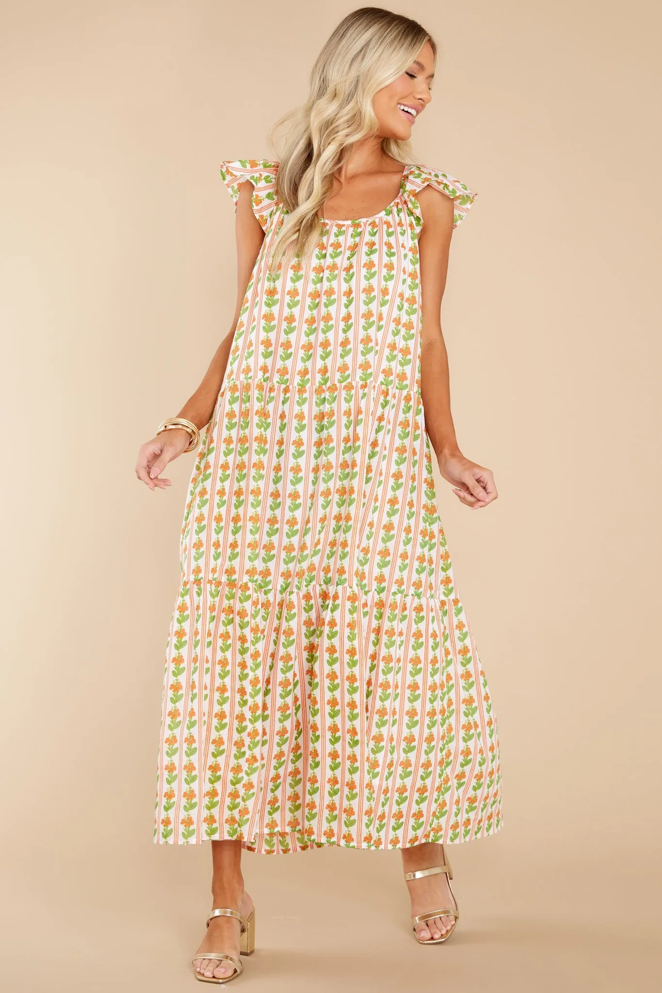 Milly Floral Stripe Melon Dress
