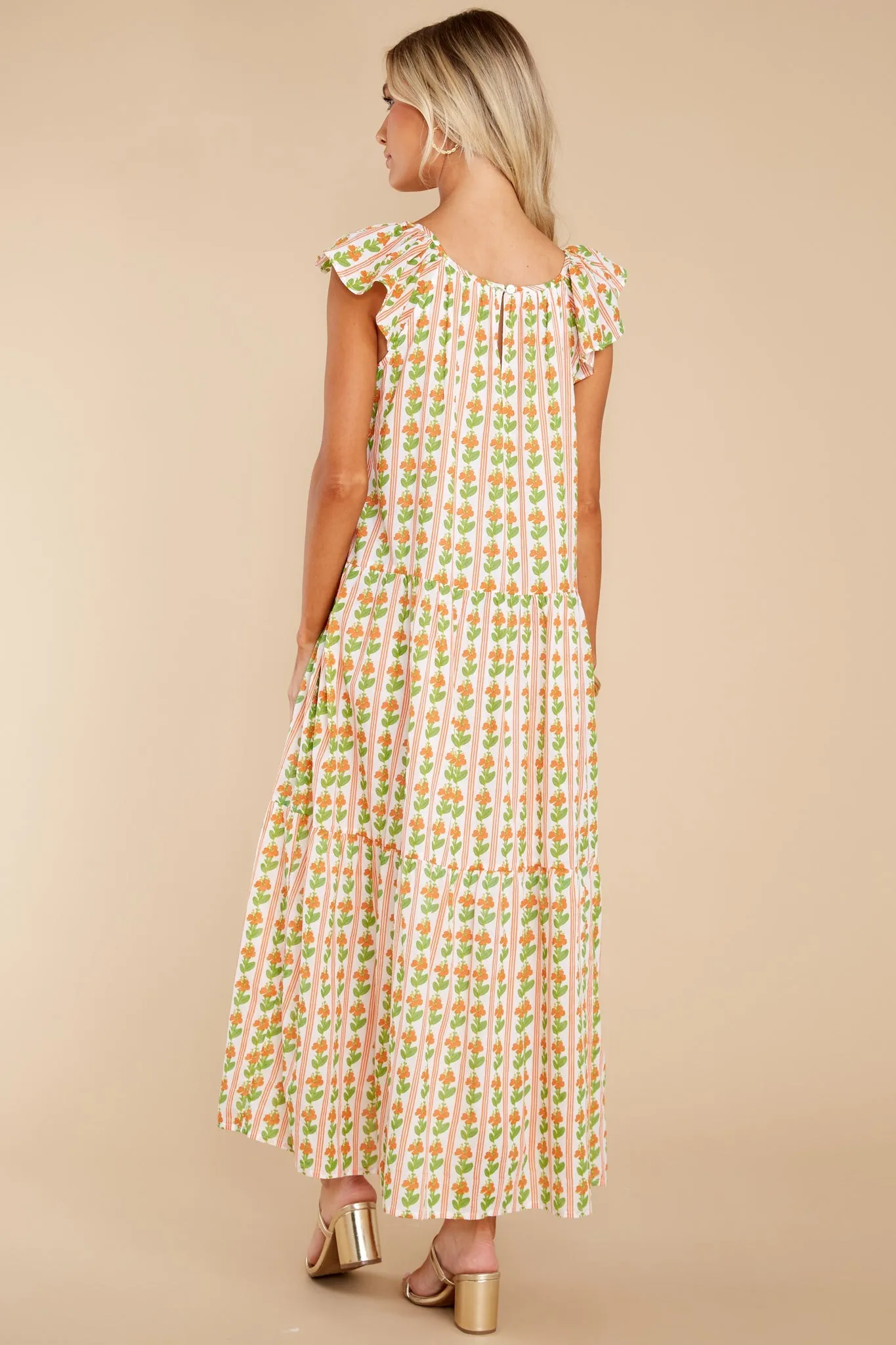 Milly Floral Stripe Melon Dress