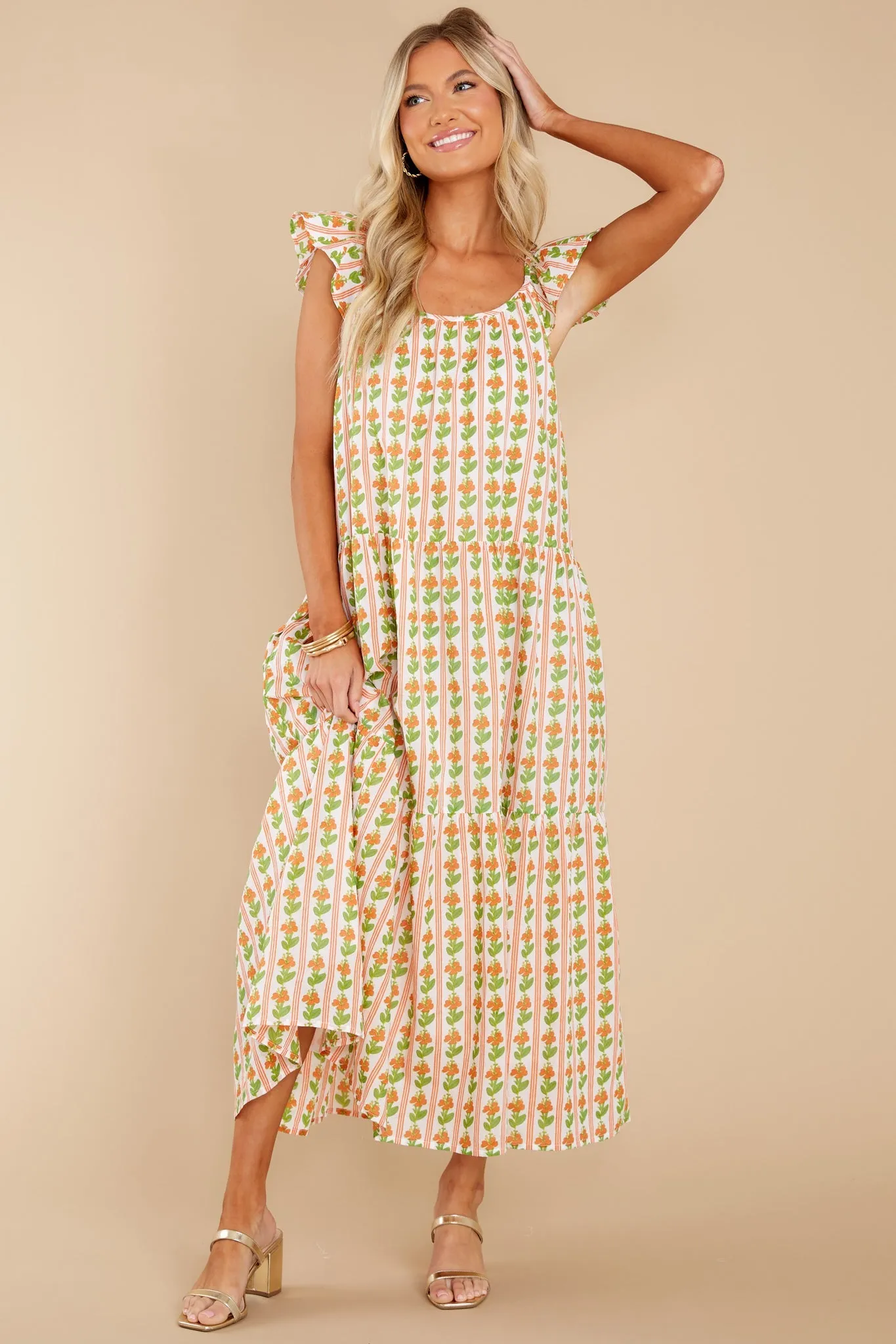 Milly Floral Stripe Melon Dress
