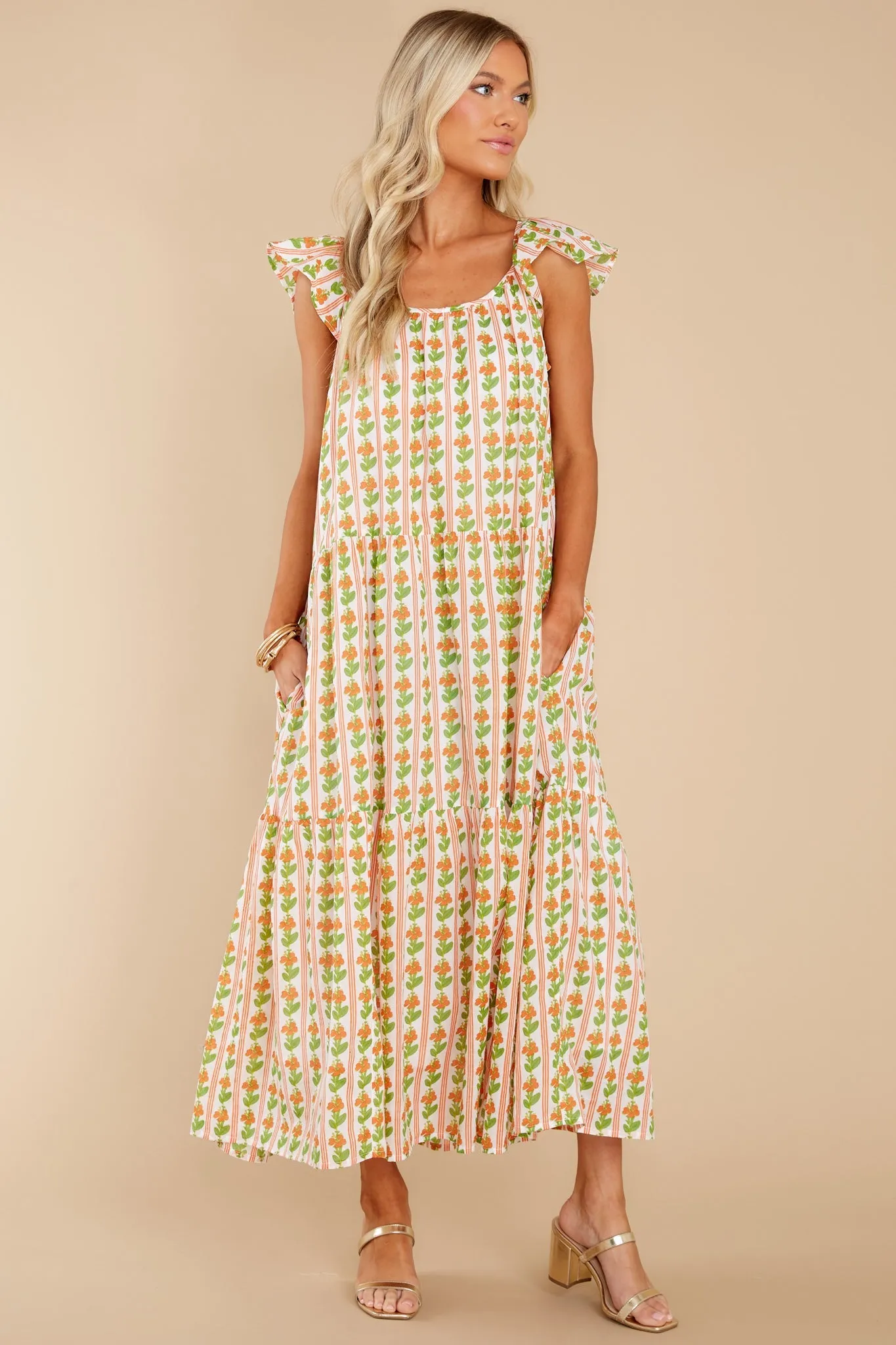Milly Floral Stripe Melon Dress