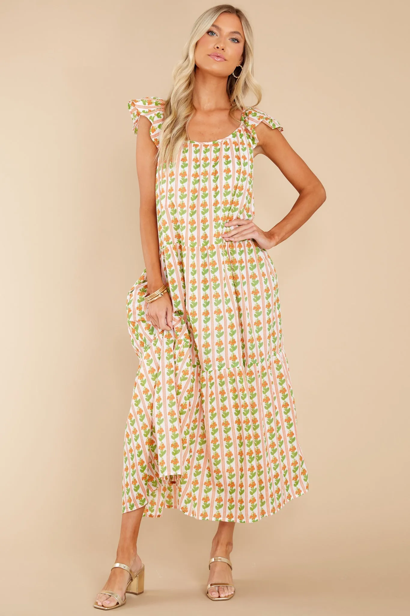 Milly Floral Stripe Melon Dress