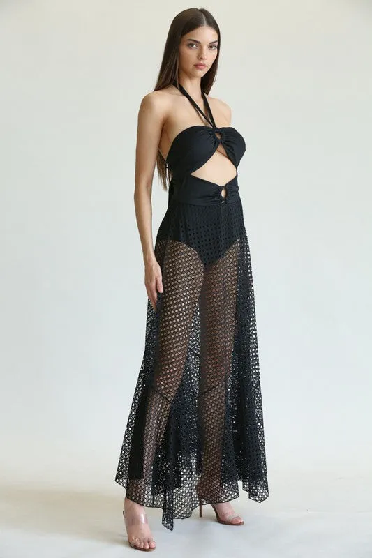 Montauk Halter Top Cut Out Eyelet Maxi Dress