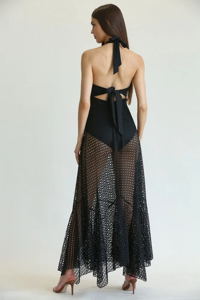 Montauk Halter Top Cut Out Eyelet Maxi Dress