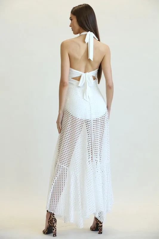 Montauk Halter Top Cut Out Eyelet Maxi Dress