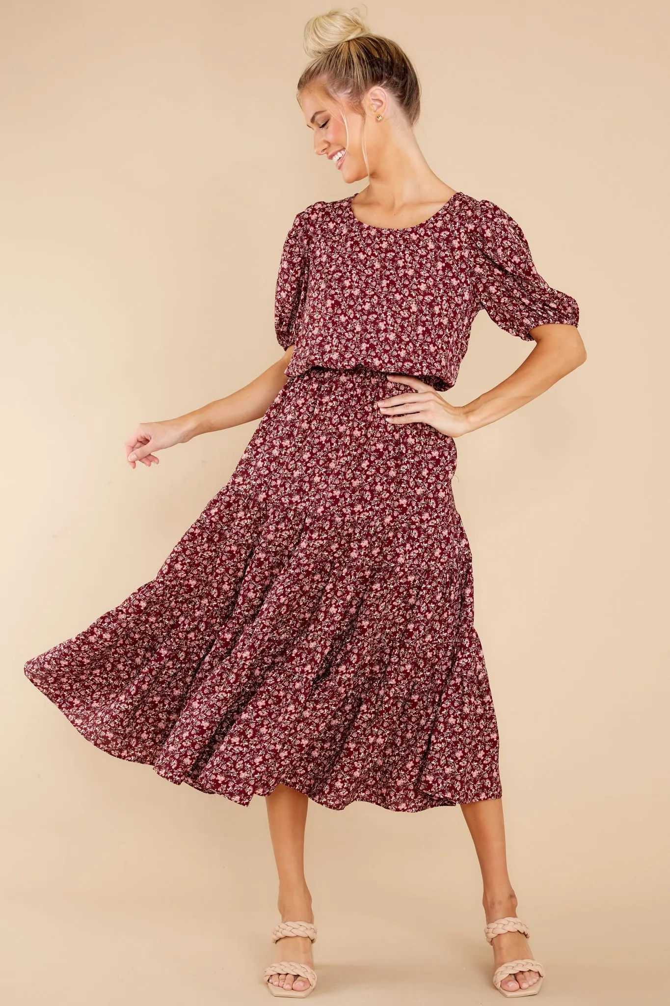 Most Certainly Yes Burgundy Floral Print Maxi Dress