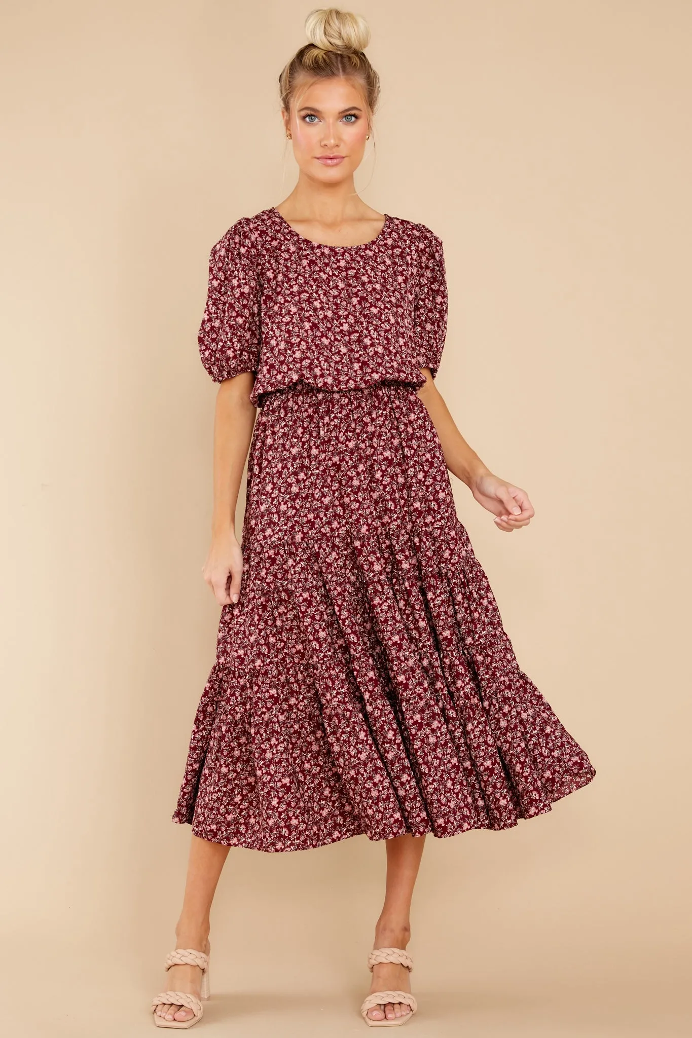Most Certainly Yes Burgundy Floral Print Maxi Dress