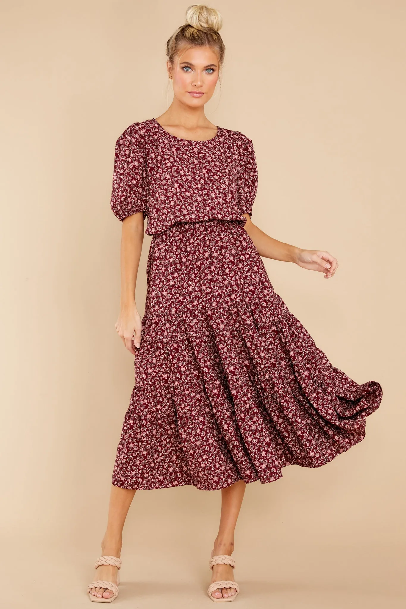 Most Certainly Yes Burgundy Floral Print Maxi Dress