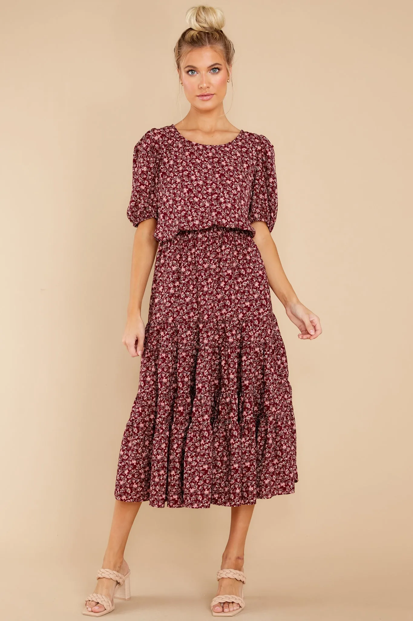 Most Certainly Yes Burgundy Floral Print Maxi Dress