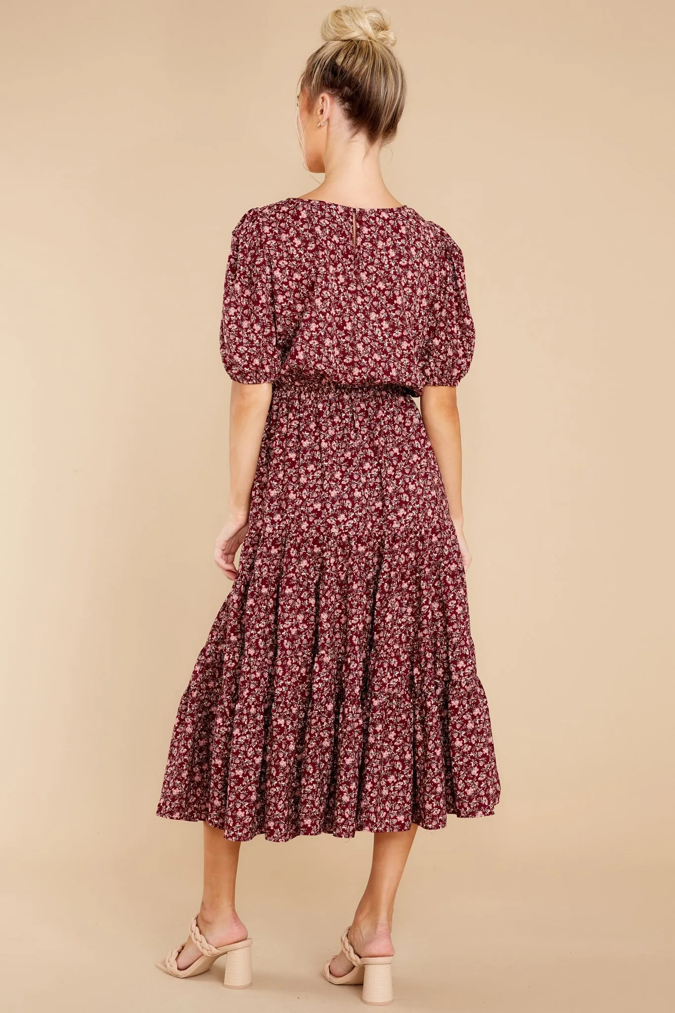 Most Certainly Yes Burgundy Floral Print Maxi Dress