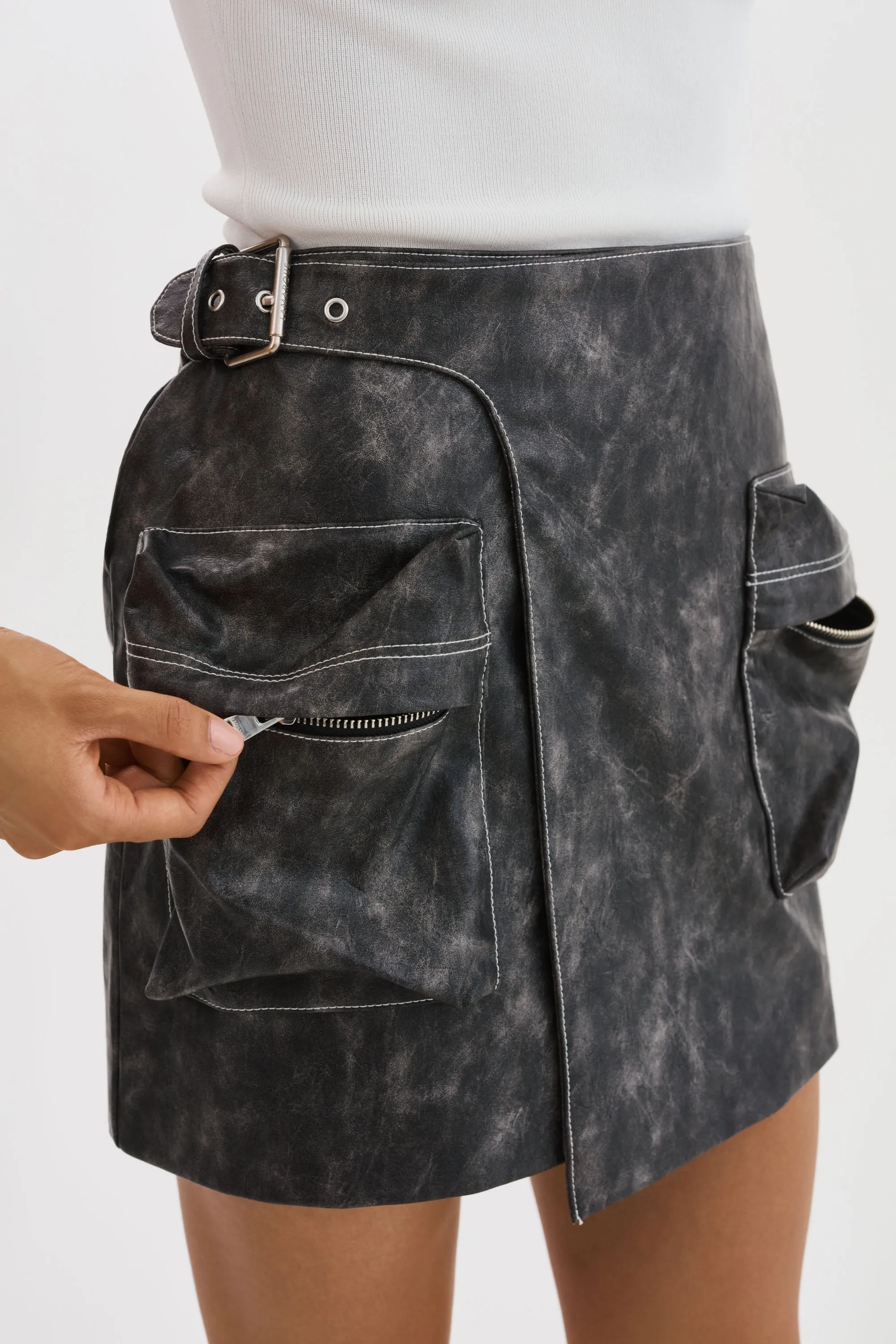 NAKIA | Faux Leather Cargo Skirt