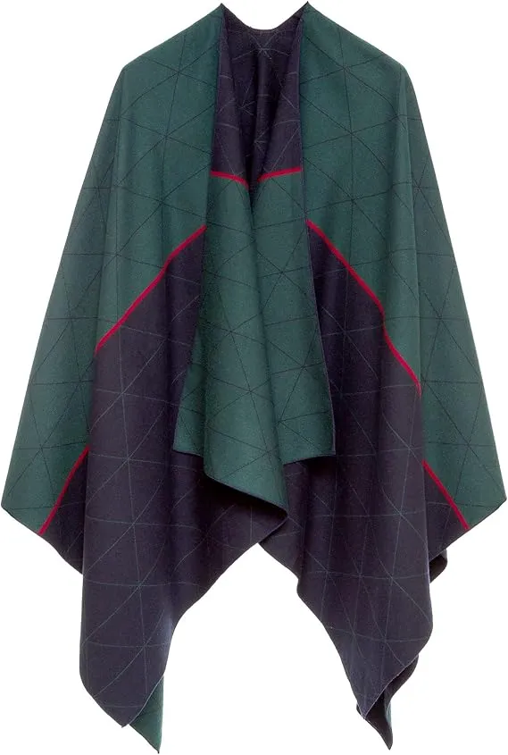 Navy-Gray Luxurious Knit Sweater Poncho Cardigan