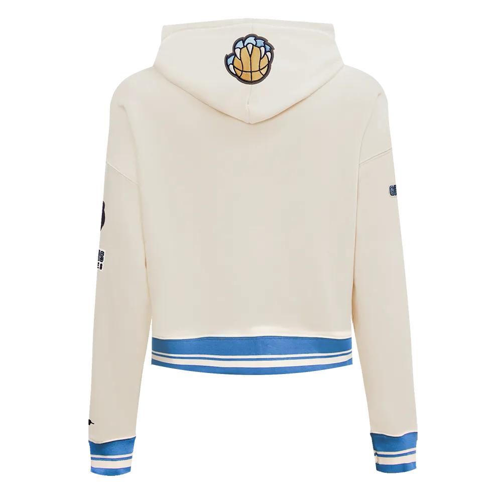 NBA MEMPHIS GRIZZLIES RETRO CLASSIC WOMEN'S RIB CROPPED PO HOODIE (EGGSHELL/UNIVERSITY BLUE)