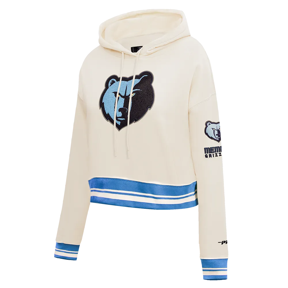 NBA MEMPHIS GRIZZLIES RETRO CLASSIC WOMEN'S RIB CROPPED PO HOODIE (EGGSHELL/UNIVERSITY BLUE)