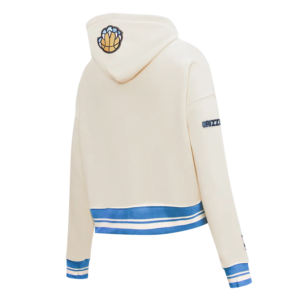 NBA MEMPHIS GRIZZLIES RETRO CLASSIC WOMEN'S RIB CROPPED PO HOODIE (EGGSHELL/UNIVERSITY BLUE)