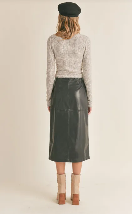 Norma Vegan Leather Midi Skirt, Black