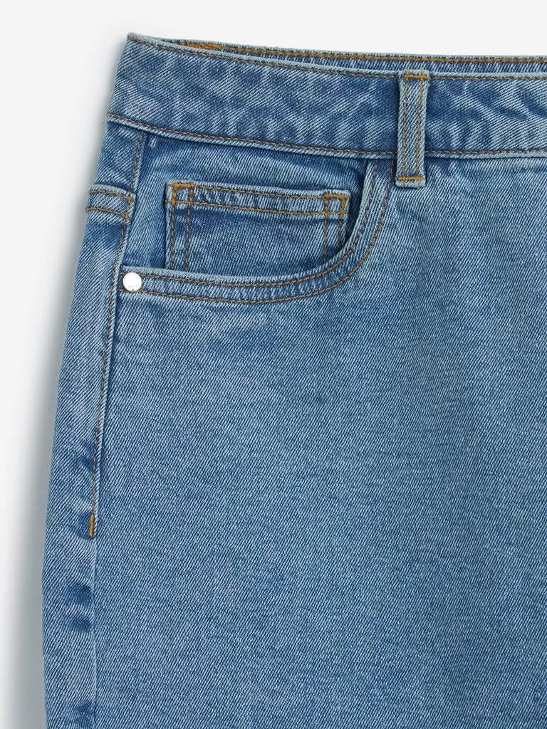 Nuon Blue Frayed Denim Skirt