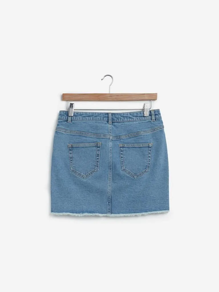 Nuon Blue Frayed Denim Skirt