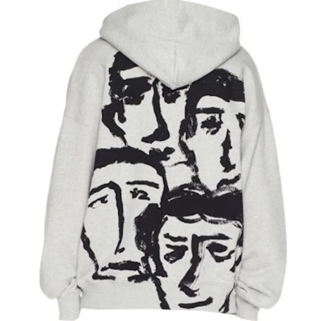 Off White Face Design Skate Fit Grey Hoodie