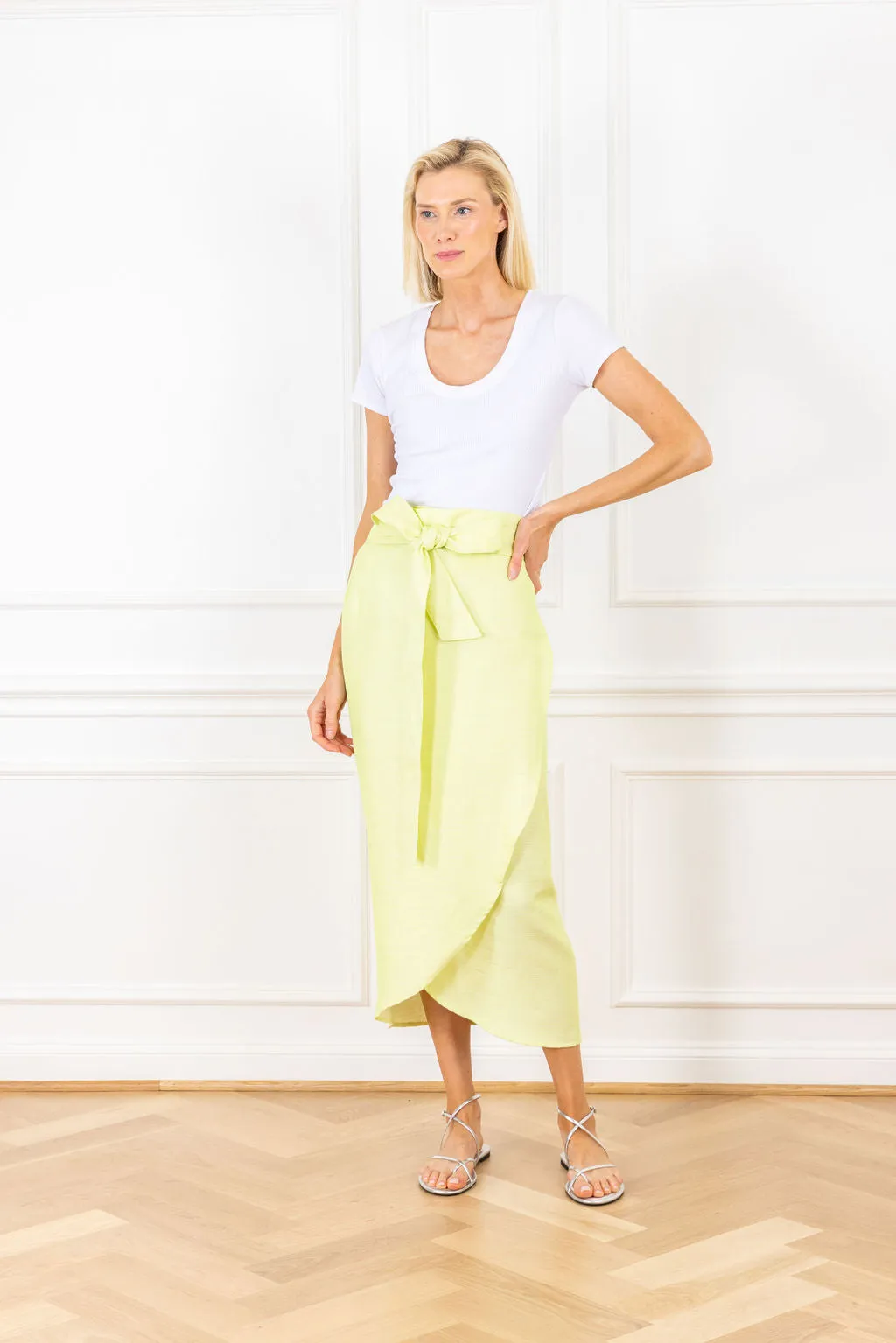 Pale Lime Woven Maxi Wrap Skirt