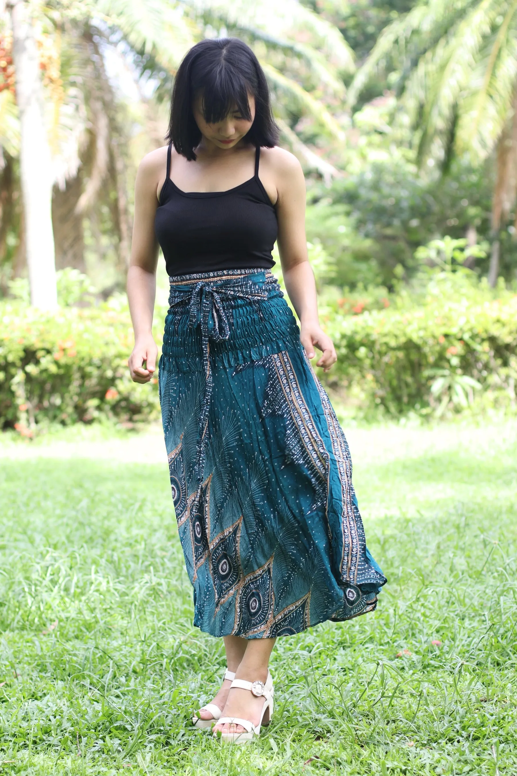 Peacock Maxi Skirts Women Boho Dress Hippie Wrap Long Skirt SKY04