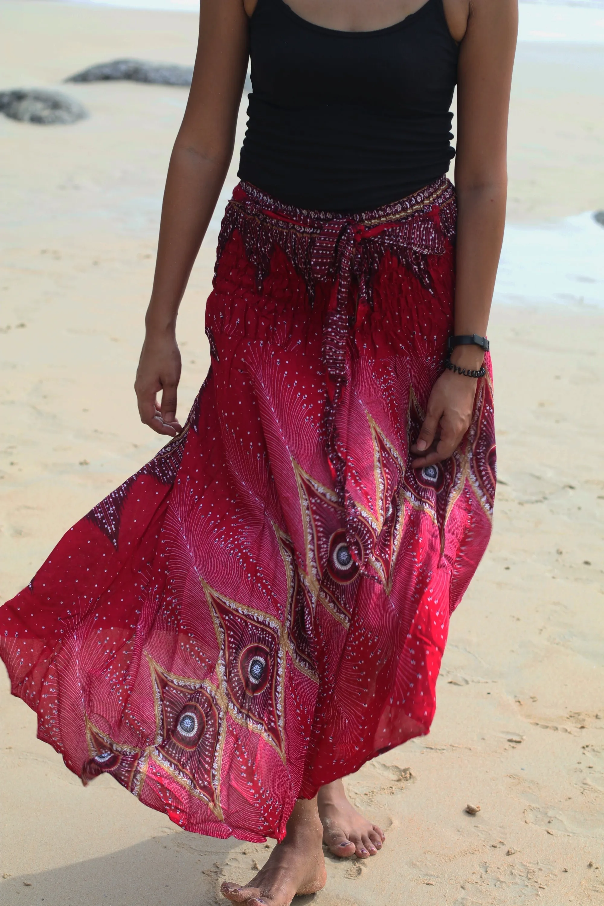 Peacock Maxi Skirts Women Boho Dress Hippie Wrap Long Skirt SKY04
