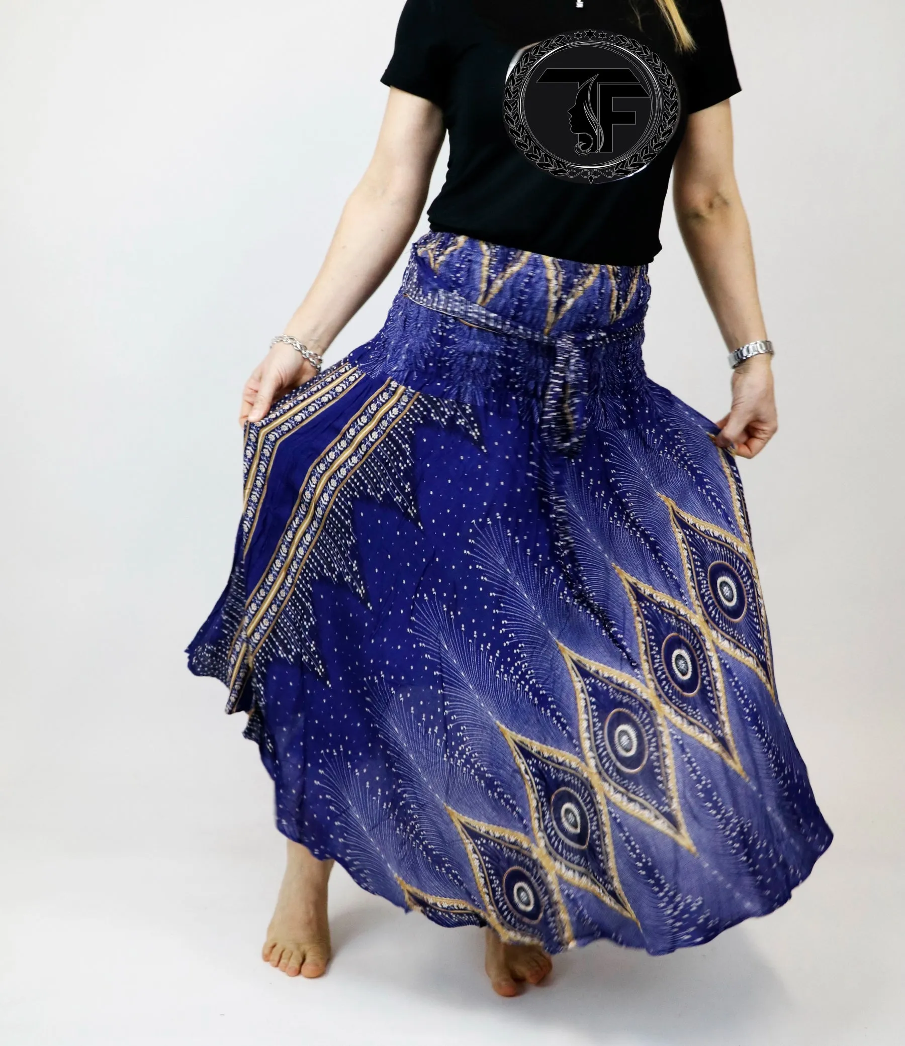 Peacock Maxi Skirts Women Boho Dress Hippie Wrap Long Skirt SKY04