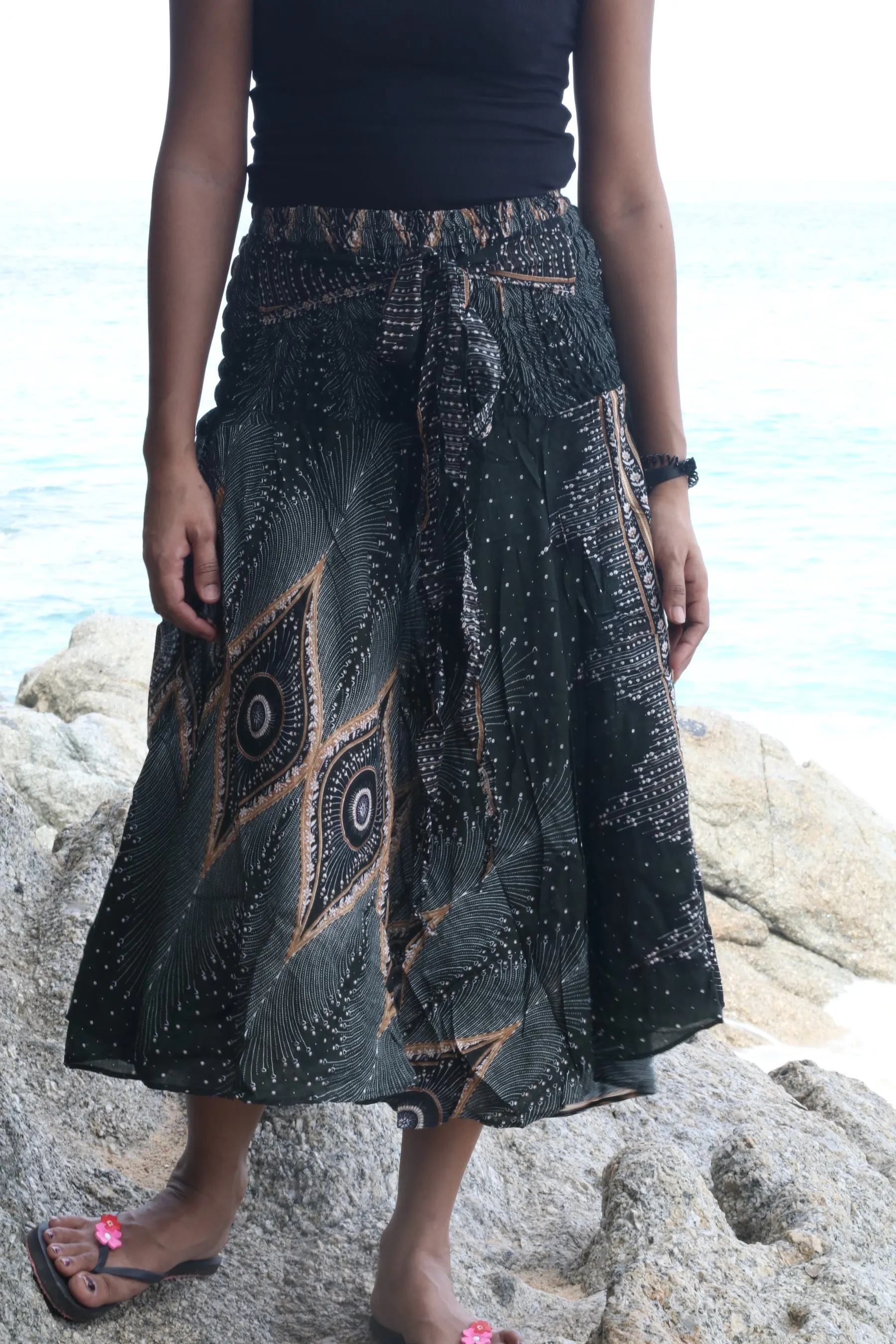 Peacock Maxi Skirts Women Boho Dress Hippie Wrap Long Skirt SKY04