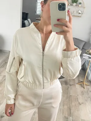 PEARL SATIN BOMBER JACKET