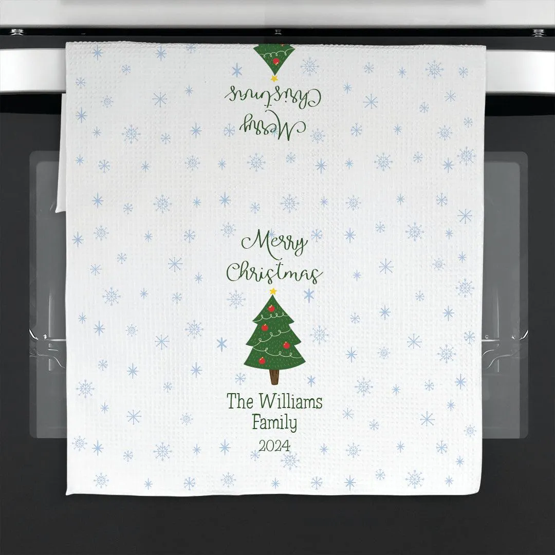 Personalized Family Name Christmas Tree Waffle Weave Towel
