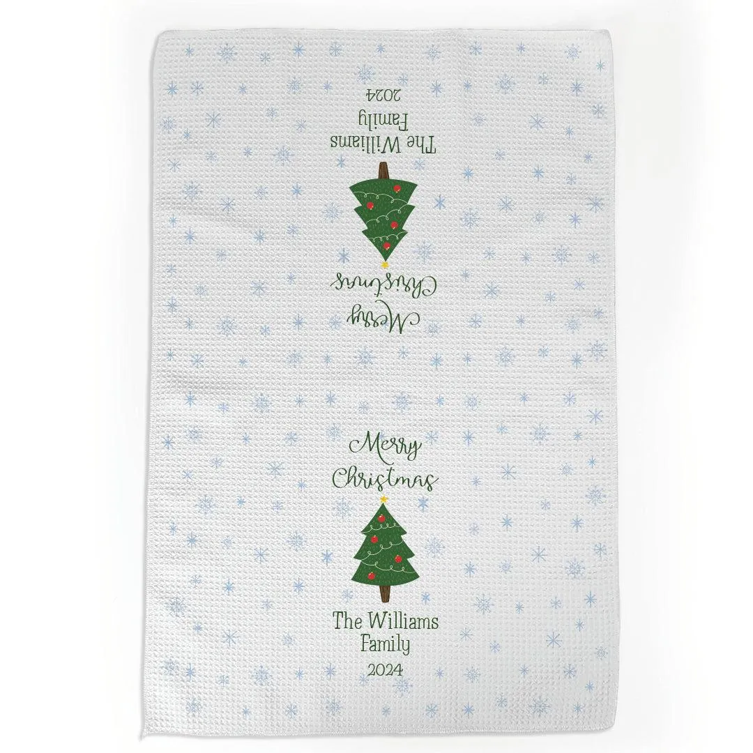 Personalized Family Name Christmas Tree Waffle Weave Towel