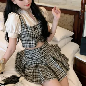 Picnic Amidst Black Dahlias and Daisies      Goth    Top and Skirt Bottom Complete Dress Set Dark Academia Kawaii Academia Y2K Cottagecore Coquette Fairycore Dollette Princesscore Bottoms