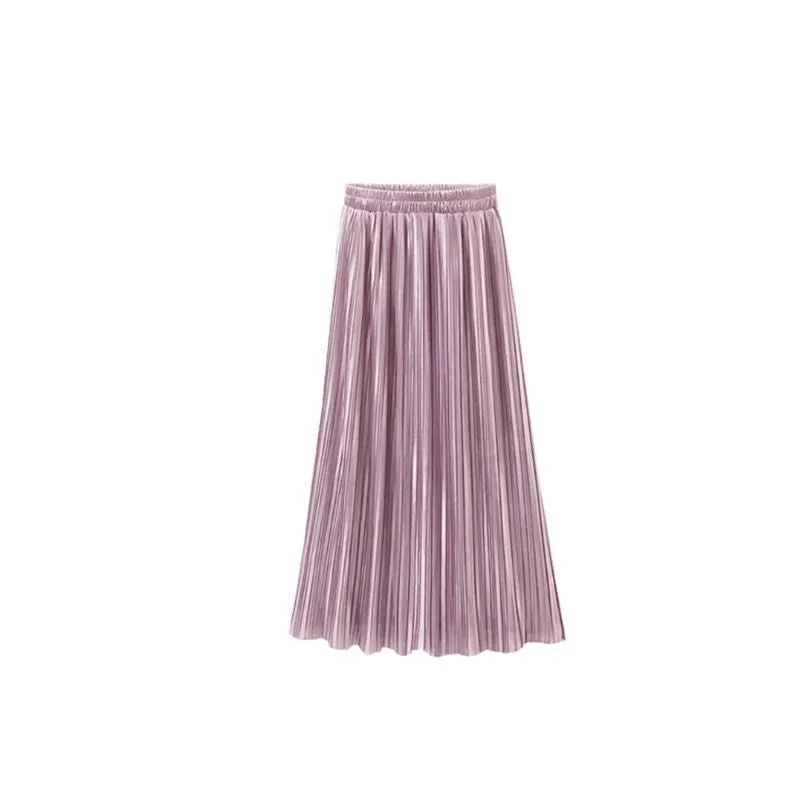 Pleated Satin Maxi Skirt Solid Colors