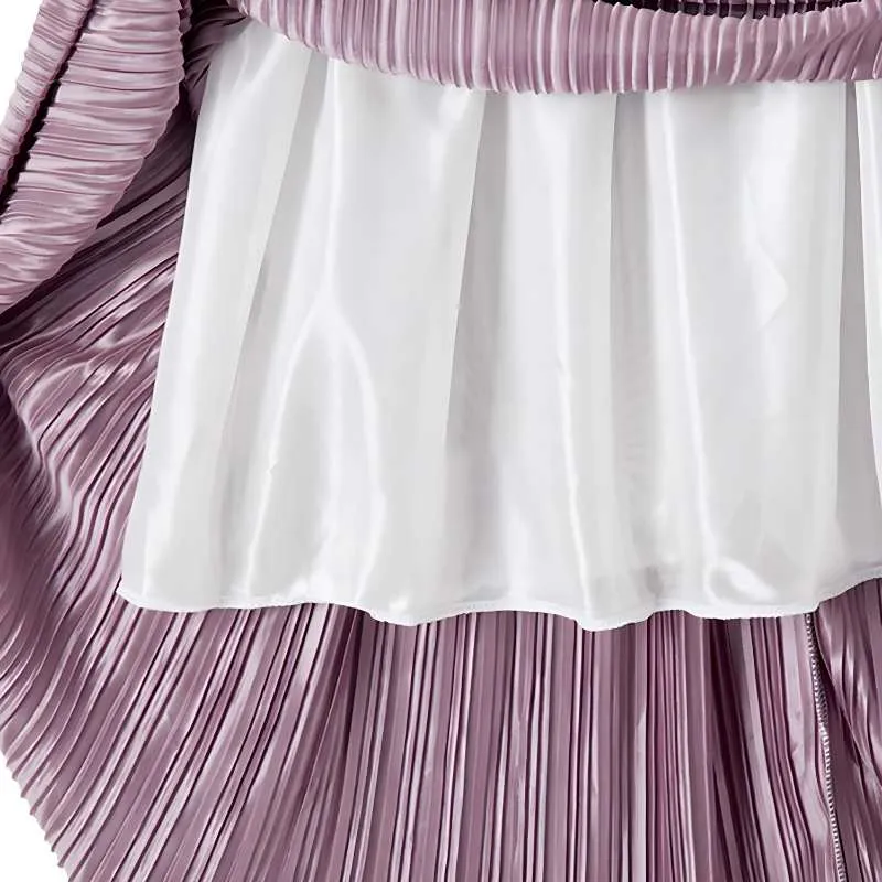Pleated Satin Maxi Skirt Solid Colors