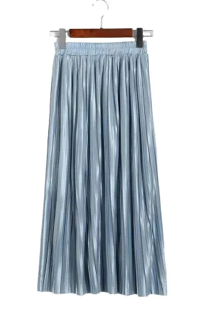 Pleated Satin Maxi Skirt Solid Colors