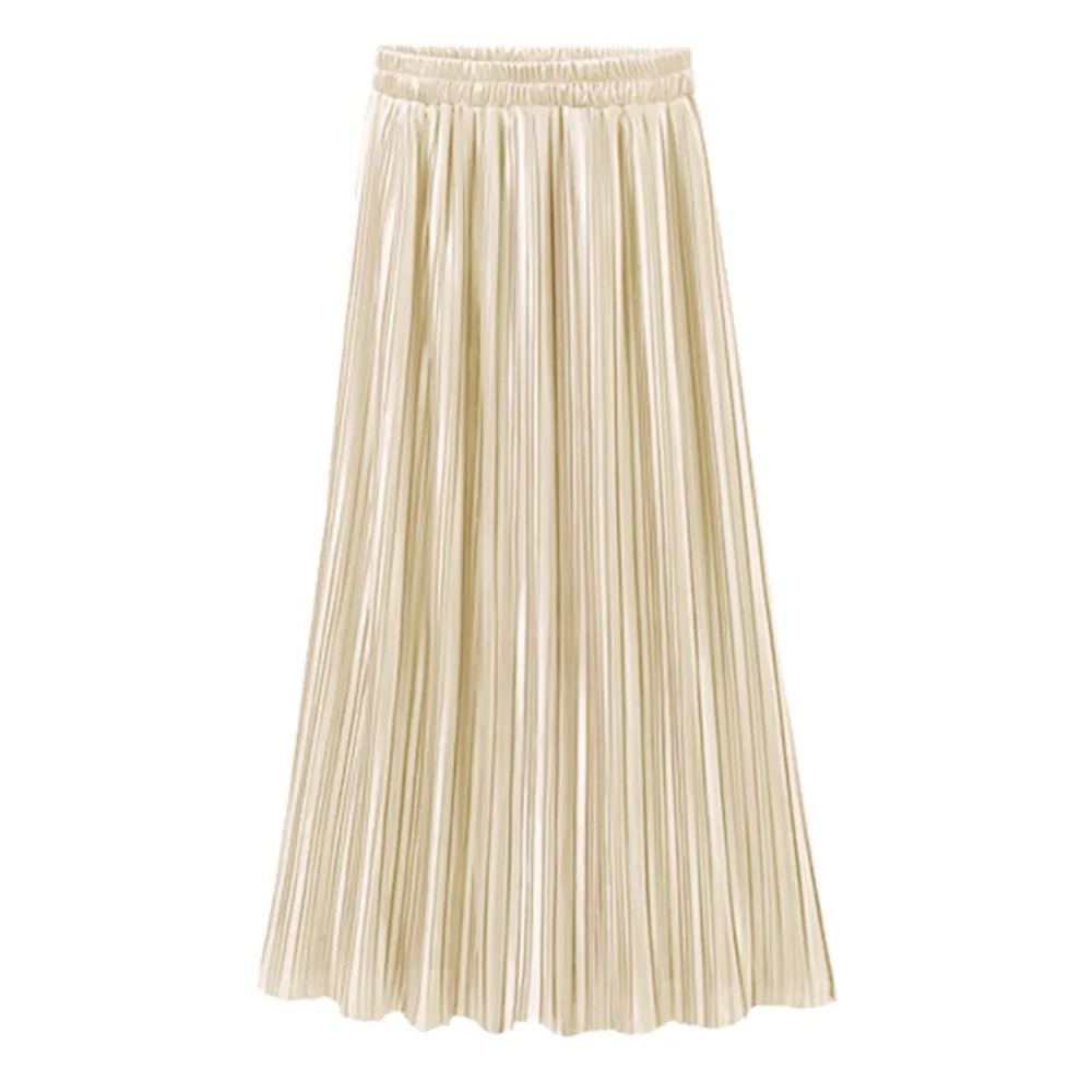 Pleated Satin Maxi Skirt Solid Colors