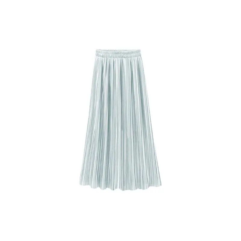 Pleated Satin Maxi Skirt Solid Colors