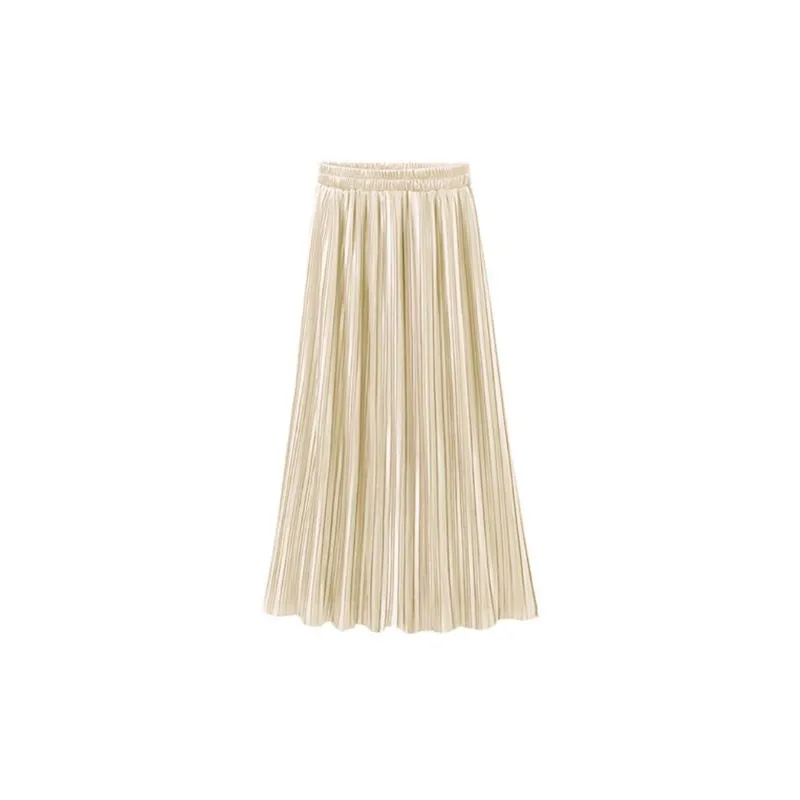 Pleated Satin Maxi Skirt Solid Colors