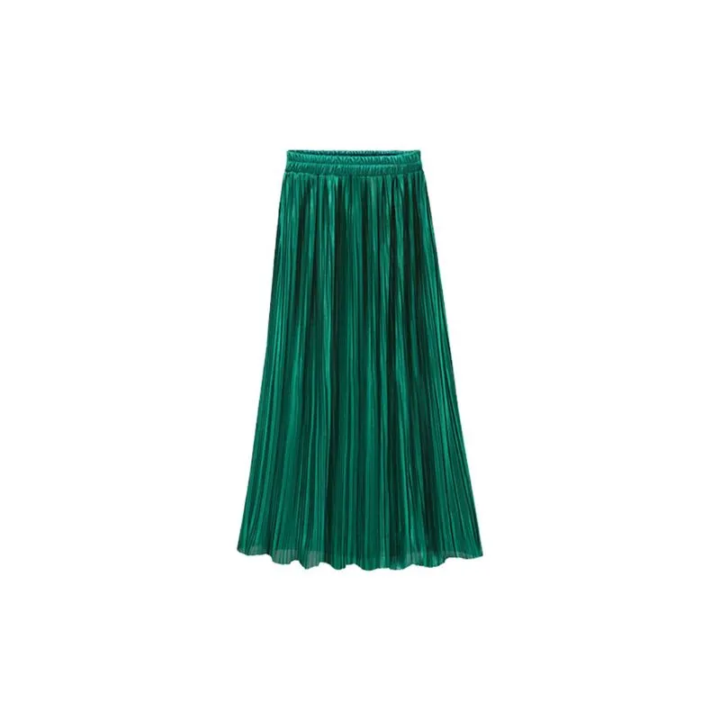 Pleated Satin Maxi Skirt Solid Colors