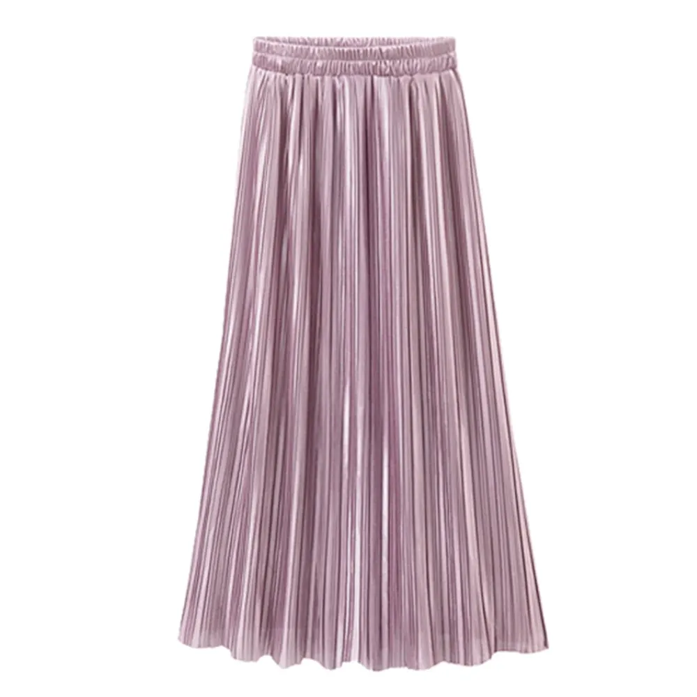 Pleated Satin Maxi Skirt Solid Colors
